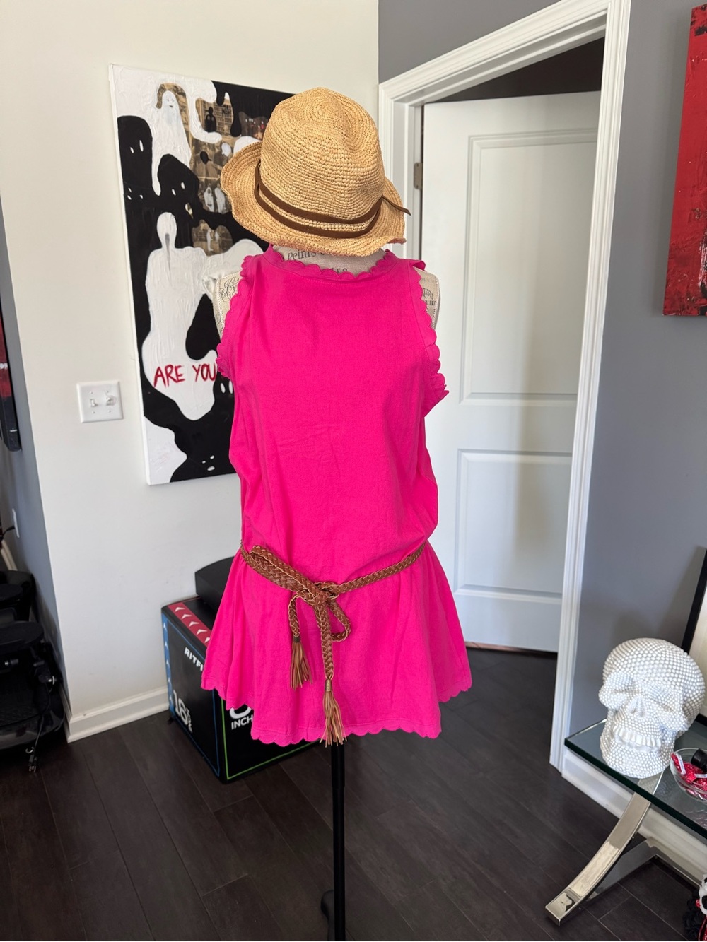 Bright Pink Scalloped Trimmed Sleeveless Shift Dress